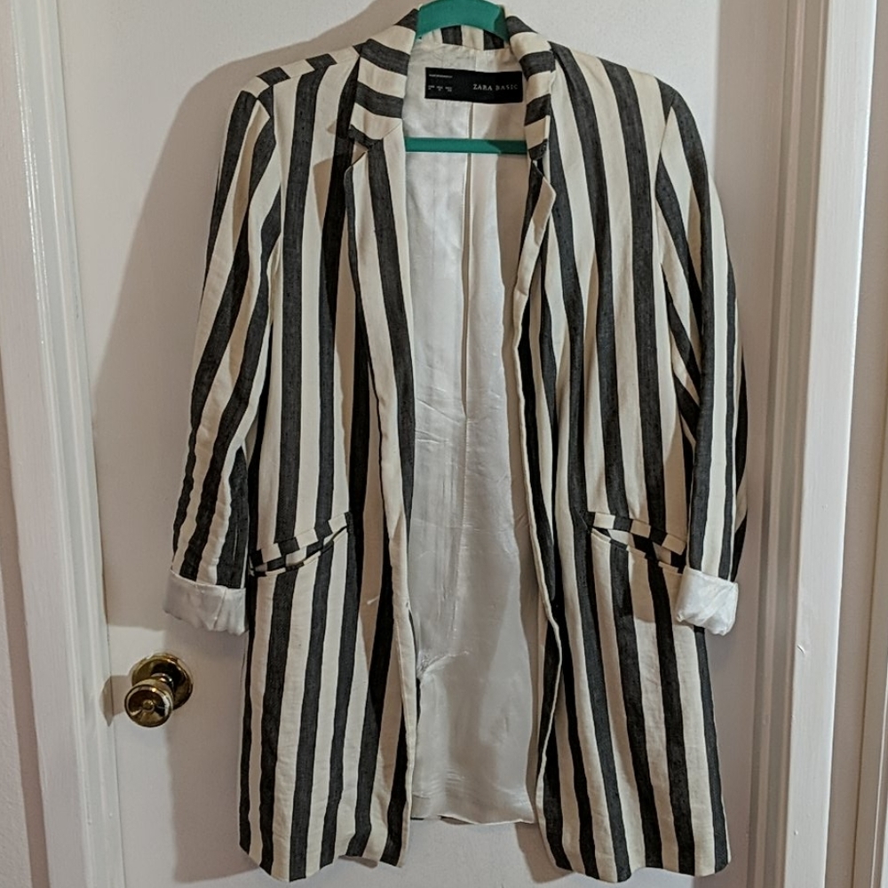 Zara Grey Stripe Blazer Longline